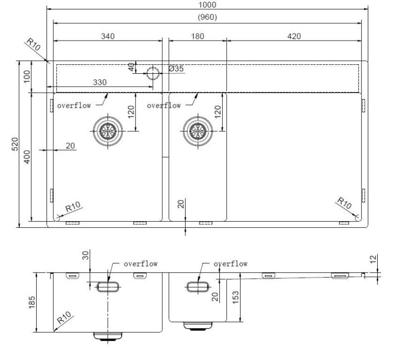 Pure.Sink Exclusivo Koperen 1,5  spoelbak met afdruipgedeelte 100x52 cm Tapwing links PEX3418100LT-62