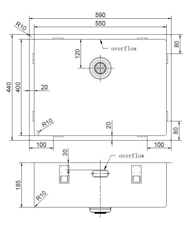 Pure.Sink Exclusivo Koperen spoelbak 55x40 cm 10mm radius onderbouw, vlakbouw en opbouw PEX5540-62