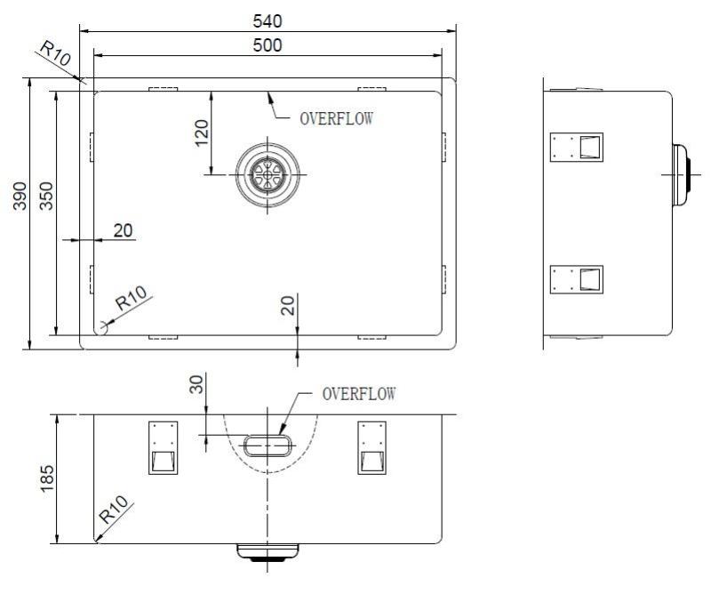 Pure.Sink Exclusivo Speciale 35cm lang Koperen spoelbak 50x35 cm 10mm radius PEX5035-62