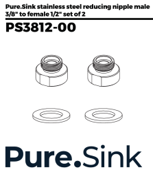 Pure.Sink Verloopnippel RVS van 3/8 buitenmaat (male) naar 1/2 binnenmaat (female) Set van 2 stuks PS3812-00