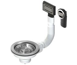 Pure.Sink Universal korfplugset geborsteld RVS, afvoerset spoelbak incl. overloop rond en rechthoek WSTMAN-02