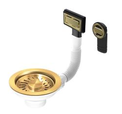 Pure.Sink Universal korfplugset Goud, afvoerset spoelbak incl. overloop rond en rechthoek WSTMAN-60