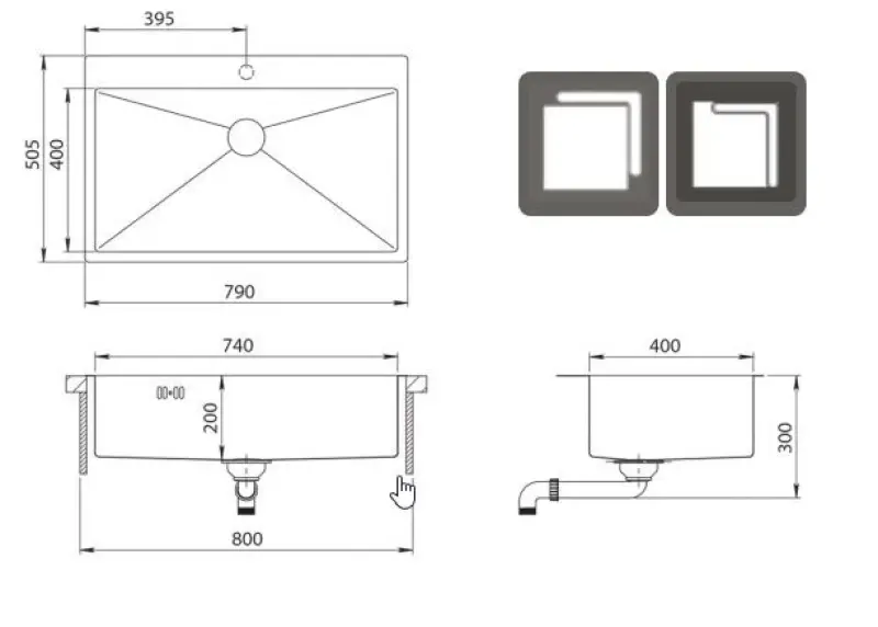 OUTLET Beschadigd Ausmann Oder Blue grote rvs spoelbak 79x50cm vlakbouw en opbouw met kraangatbank 1208972318