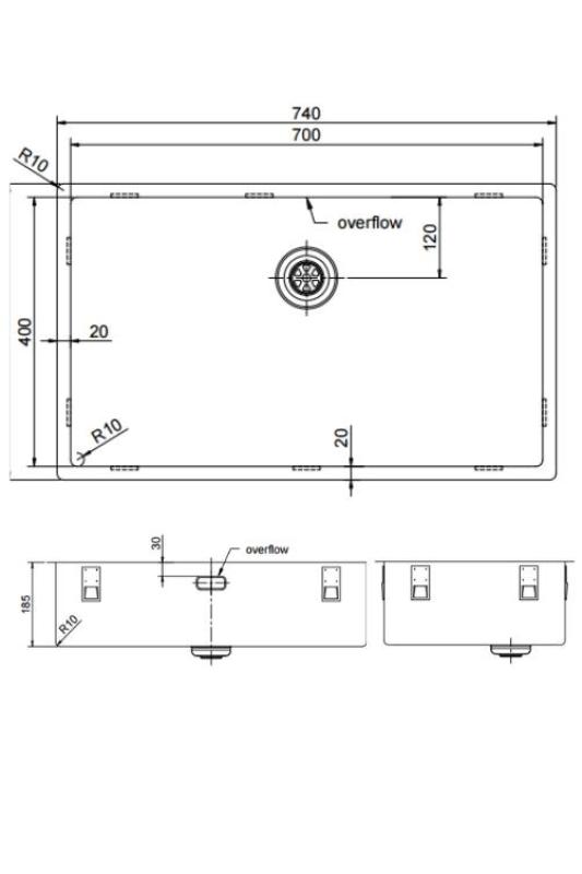 OUTLET Beschadigd!! Pure.Sink Exclusivo grote Koperen spoelbak 70x40 cm 10mm radius onderbouw, vlakinbouw en opbouw 1208972332
