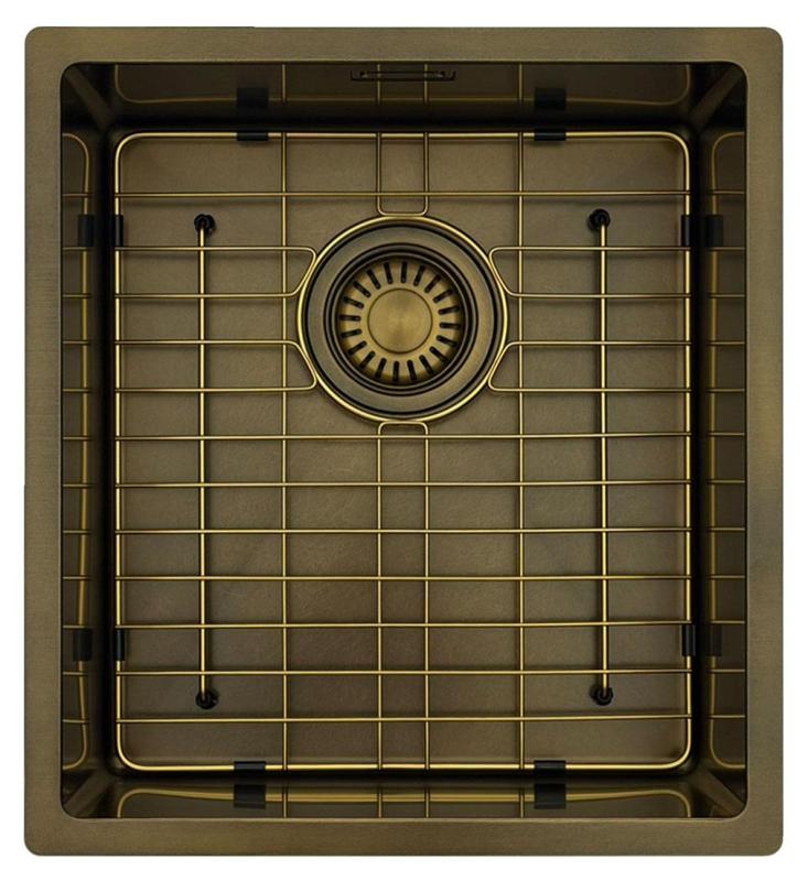 Pure.Sink Luxion PVD Antiek Bronzen spoelbak 36x40 cm onderbouw, vlakinbouw en opbouw  met bodemrek PLX3640-64