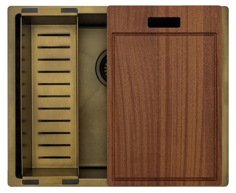 Pure.Sink Luxion PVD Antiek Bronzen spoelbak 50x40 cm onderbouw, vlakinbouw en opbouw met bodemrek PLX5040-64