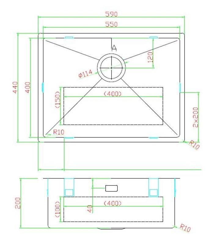 Pure.Sink Luxion PVD Antiek Bronzen spoelbak 55x40 cm onderbouw, vlakinbouw en opbouw  met bodemrek PLX5540-64