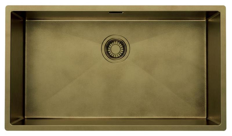Pure.Sink Luxion Grote PVD Antiek Bronzen spoelbak 74x40 cm onderbouw, vlakinbouw en opbouw met bodemrek PLX7440-64