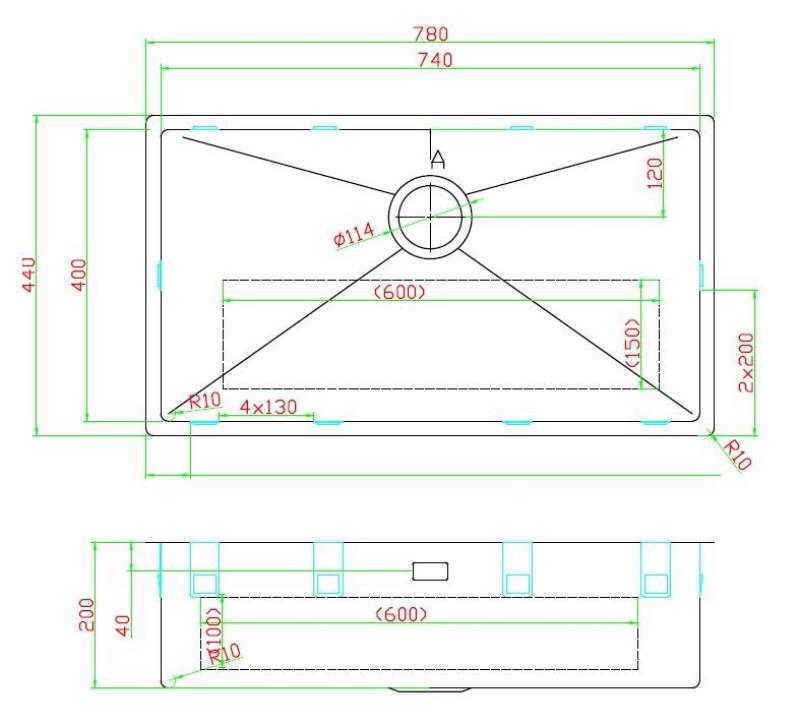 Pure.Sink Luxion Grote Gouden spoelbak 74x40 cm onderbouw PLX7440-60
