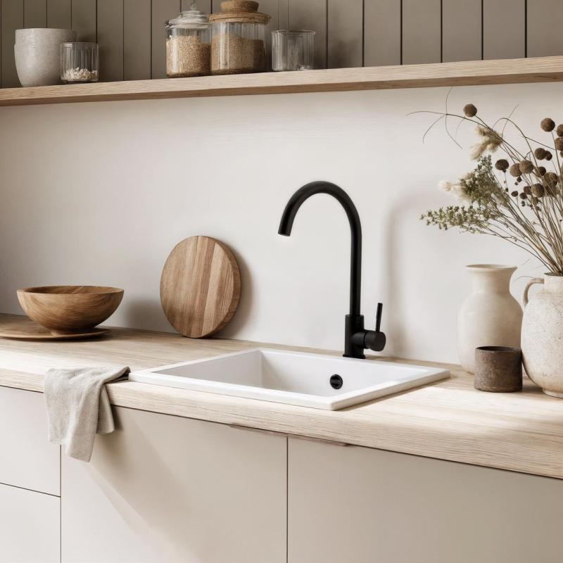 OUTLET GraniteMy Universal granieten witte spoelbak 34x40 cm wit onderbouw  met rvs plug 1208972452