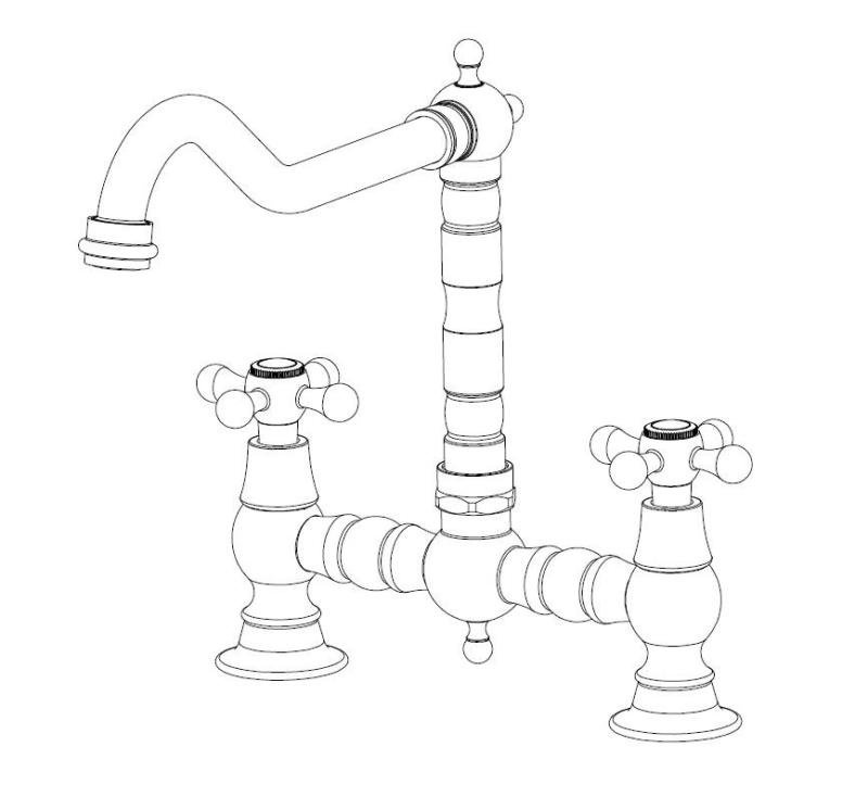 Aquanello Heritage Ascot Klassieke Keuken Nostalgische Brug Keukenkraan Zwart met Kruishendels BL-0011-HA