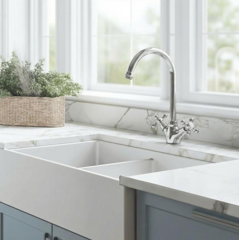 Aquanello Heritage Ascot Klassieke Keuken Nostalgische Keukenkraan Chroom met Ronde Uitloop CR-4003-HA