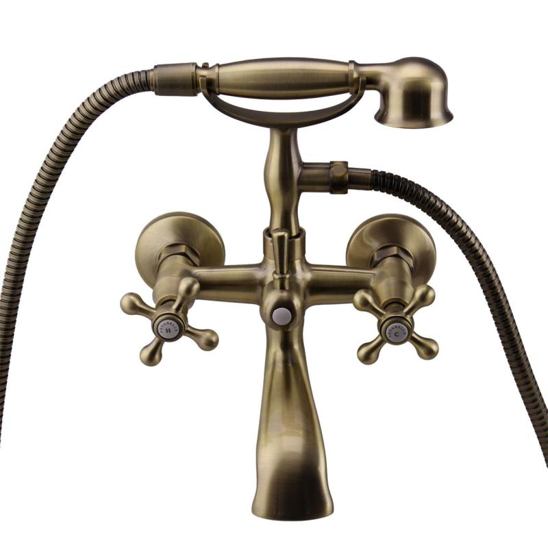 Aquanello Heritage Ascot Klassieke Opbouw Badkraan met Sterknoppen Brons inclusief Handdouche BN-3002-HA