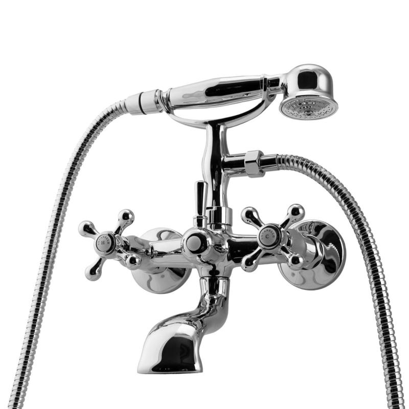 Aquanello Heritage Ascot Klassieke Opbouw Badkraan met Sterknoppen RVS inclusief Handdouche NB-3002-HA