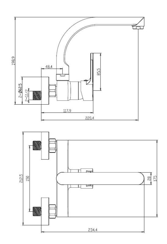 Aquanello Casa Keuken Muurkraan  met Bovenuitloop Zwart BL-1003-CS