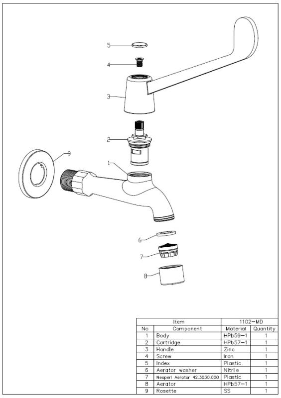 Aquanello Medic Wand Koudwaterkraan met Lange Hendel Chroom CR-1102-MD