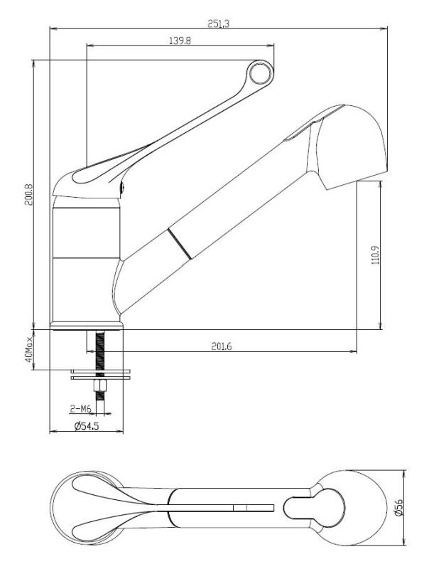 Aquanello Medic Keukenmengkraan met Lange Hendel en Uittrekbare Uitloop Chroom CR-1006-MD
