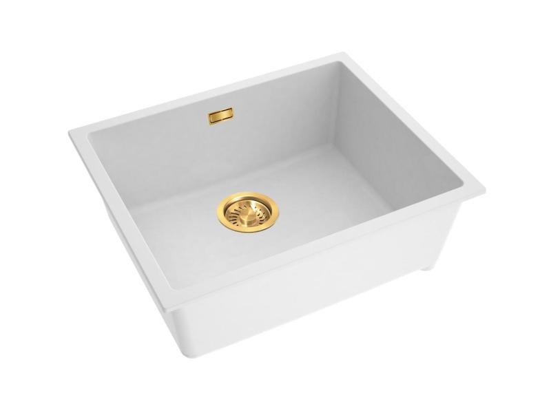 Pure.Sink Eternal Quartz Witte Spoelbak 50x40 cm Onderbouw en Opbouw met Gouden plug