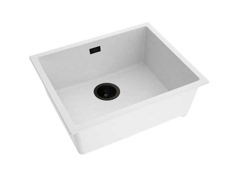 Pure.Sink Eternal Quartz Witte Spoelbak 50x40 cm Onderbouw en Opbouw met Automatische Zwarte plug