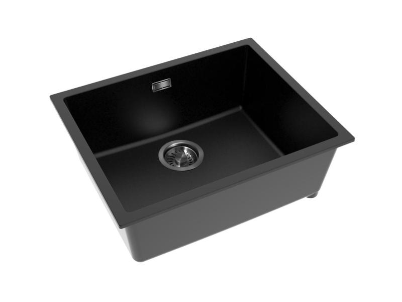 Pure.Sink Eternal Quartz Zwarte Spoelbak 50x40 cm Vlakinbouw en Onderbouw met Gun metal plug