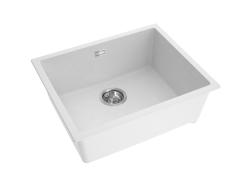 Pure.Sink Eternal Quartz Witte Spoelbak 50x40 cm Vlakinbouw en Onderbouw met RVS plug