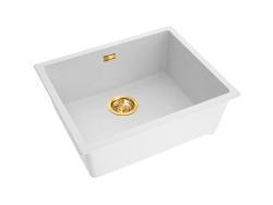 Pure.Sink Eternal Quartz Witte Spoelbak 50x40 cm Vlakinbouw en Onderbouw met Gouden plug