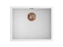 Pure.Sink Eternal Quartz Witte Spoelbak 50x40 cm Vlakinbouw en Onderbouw met Koperen plug