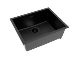 Pure.Sink Eternal Quartz Zwarte Spoelbak 50x40 cm Vlakinbouw en Onderbouw met Automatische Zwarte plug