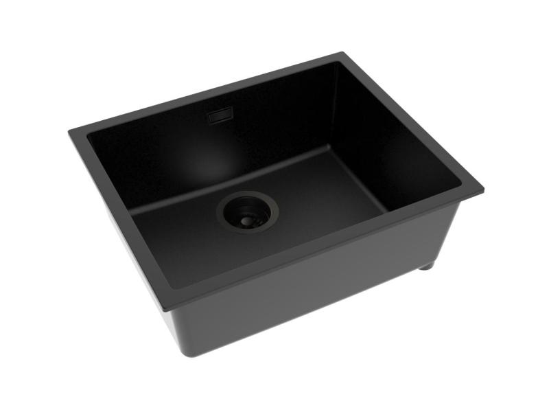 Pure.Sink Eternal Quartz Zwarte Spoelbak 50x40 cm Vlakinbouw en Onderbouw met Automatische Zwarte plug