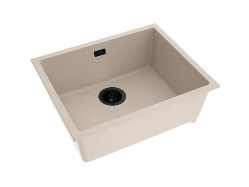 Pure.Sink Eternal Quartz Beige Spoelbak 50x40 cm Vlakinbouw en Onderbouw met Automatische Zwarte plug