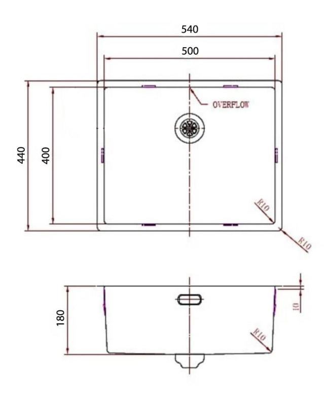 Pure.Sink Comfort PVD Koperen spoelbak 50x40 cm 10mm radius onderbouw, vlakbouw en opbouw PCM5040-62