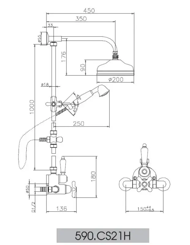 Huber Croisette Douchecombinatie 20cm Chroom 590.CS21H.CR