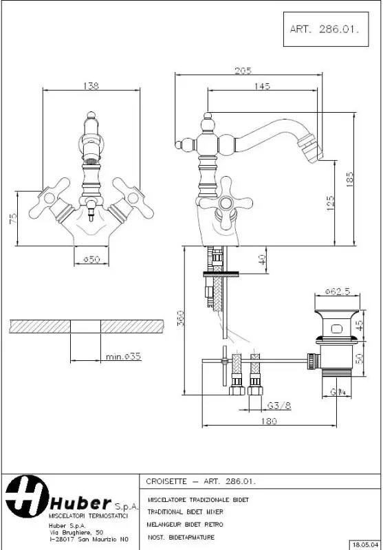Huber Croisette Bidetmengkraan Chroom CS00055021
