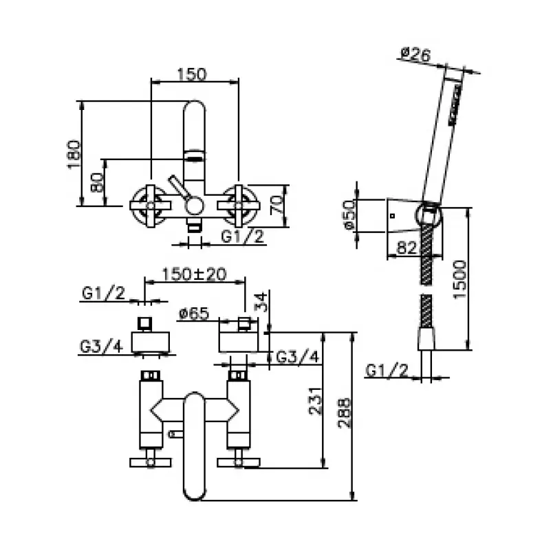 Huber Suite Opbouw badmengkraan met handdouche 473ST01HCR