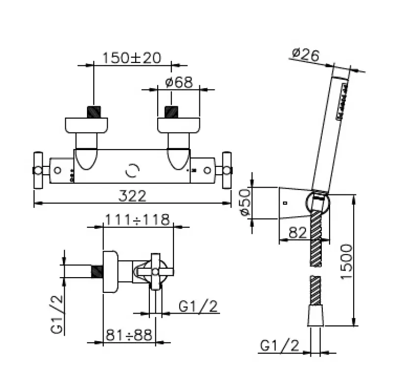 Huber Suite Opbouw douchethermostaat met handdouche 191ST01HCR