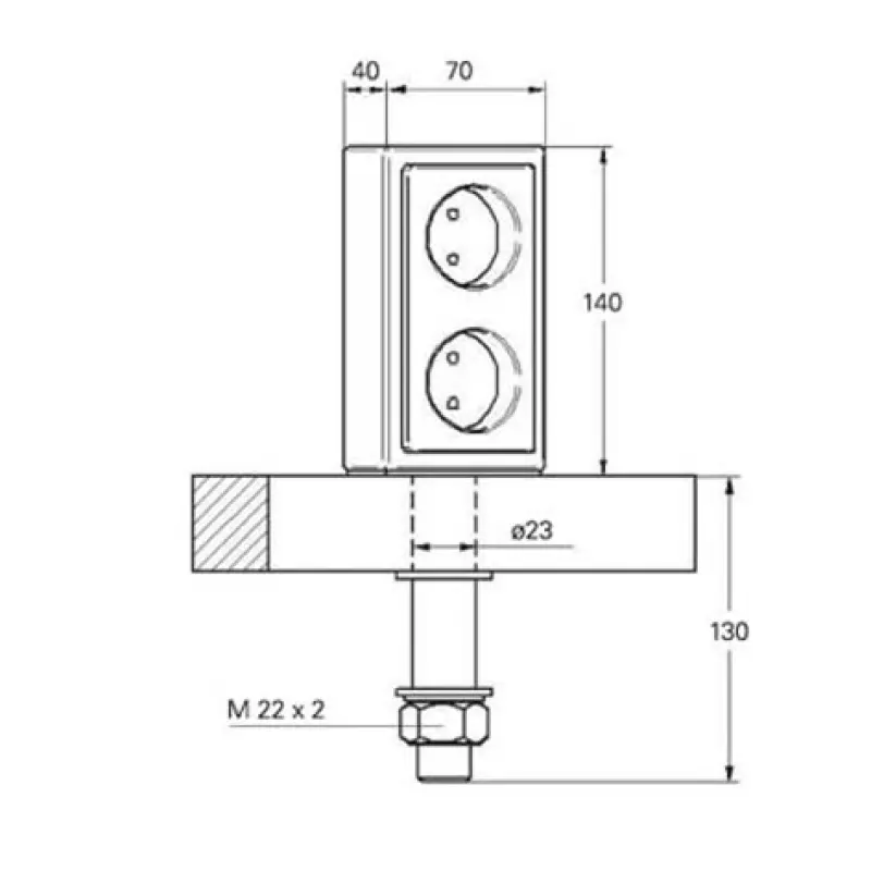 Contactdoos voor kookeiland THEBEN Tweevoudig, verticaal model, RVS.