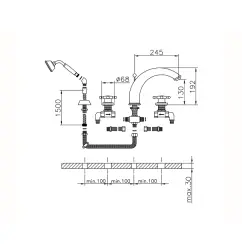 Huber Victorian 4 gats Badkraan met Douchegarnituur Chroom VT00026021