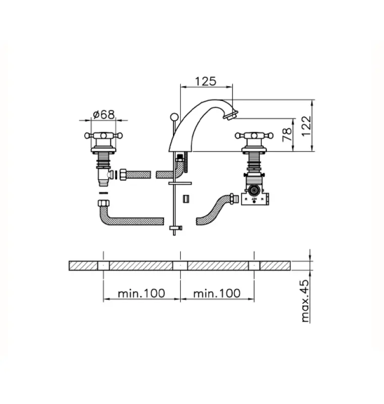 Huber Victorian 3 gats Thermostatische Wastafelmengkraan Chroom VTT71010