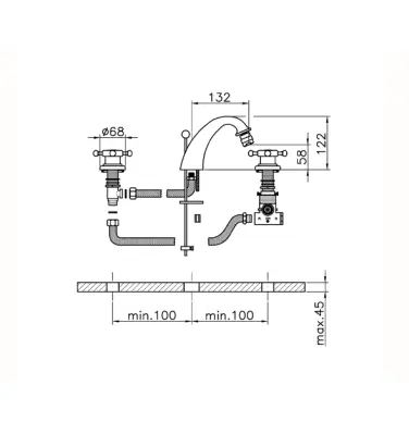 Huber Victorian 3 gats Thermostatische Bidetmengkraan Chroom VTT7301021