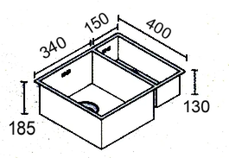 ABK Baronga anderhalve 1,5 rvs spoelbak 34x40+15x40cm onderbouw BAR3415f